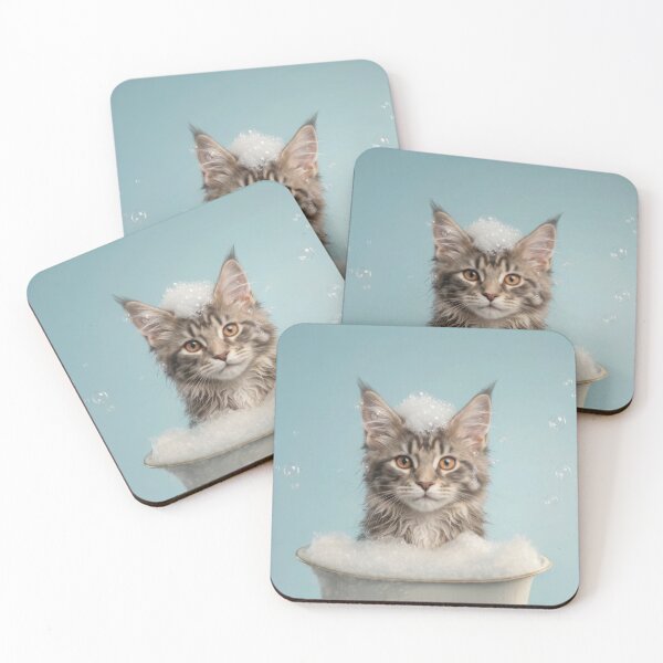 Item preview, Baby Maine Coon Bubble Bath Cute Nursery Bathroom Art designed and sold by LazyOwlStore.