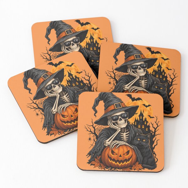 Artikelvorschau, Gruseliges Halloween-Kürbisdesign mit Skelettkatze – Hexe, Geist & Kürbislaterne entworfen und verkauft von MimiSabu.