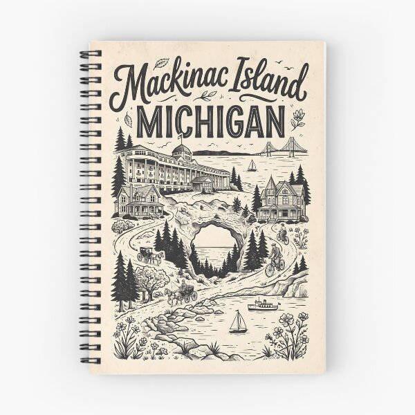 Item preview, Vintage Mackinac Island Michigan Travel Poster - Black and White Illustration designed and sold by Wild Places Paper Co..