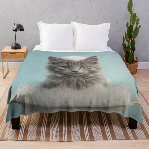 Item preview, Baby Nebelung Cat Bubble Bath Cute Nursery Bathroom Art designed and sold by LazyOwlStore.