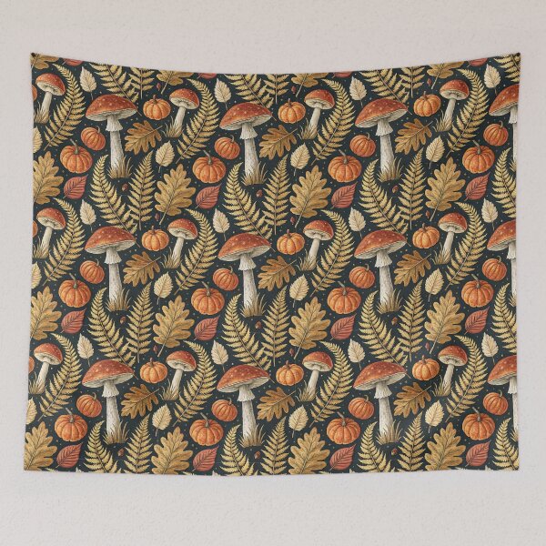 Item preview, Vintage Autumn Mushroom & Pumpkin Pattern | Watercolor Woodland Botanicals designed and sold by NinthLantern.