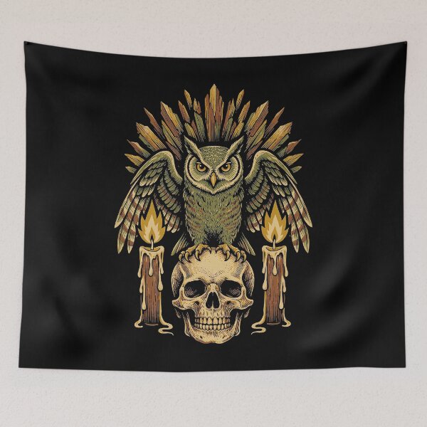 Item preview, Owl On Skull With Candles Print designed and sold by The Mellonaire.