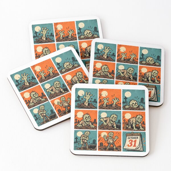Item preview, Funny Retro Zombie Rising Graveyard Halloween Mascot Grid designed and sold by ElcastDesigns.