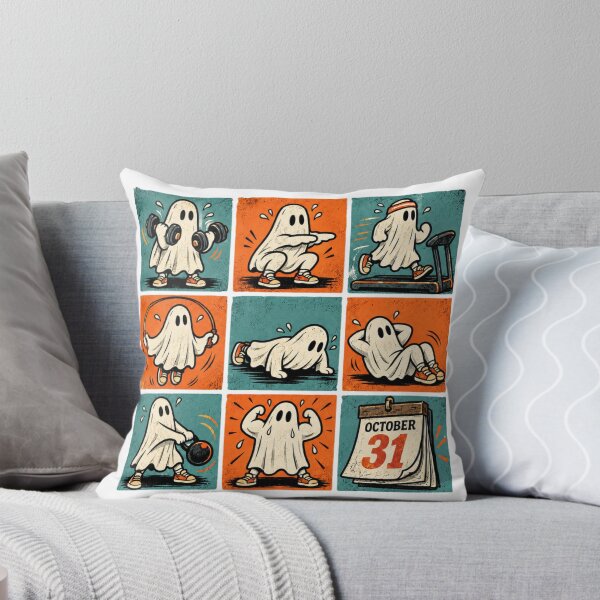 Item preview, Funny Ghost Workout Gym Fitness Halloween Mascot Grid designed and sold by ElcastDesigns.