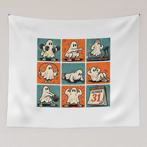 Item preview, Funny Ghost Workout Gym Fitness Halloween Mascot Grid designed and sold by ElcastDesigns.