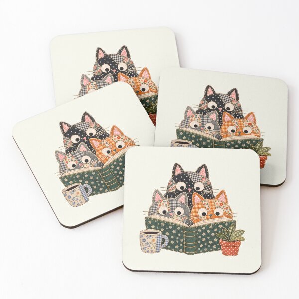 Item preview, Cozy Cats Reading Book Cottagecore Plants Coffee Patchwork designed and sold by SunfullyYours.