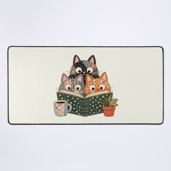 Item preview, Cozy Cats Reading Book Cottagecore Plants Coffee Patchwork designed and sold by SunfullyYours.