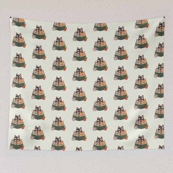 Item preview, Cozy Cats Reading Book Cottagecore Plants Coffee Patchwork designed and sold by SunfullyYours.