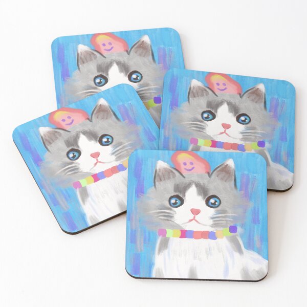 Item preview, Fluffy Rainbow Cat in Smiley Beanie designed and sold by littlenumfu2469.
