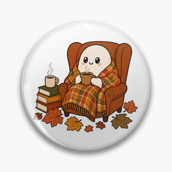 Item preview, Cozy Ghost with Coffee - Kawaii Autumn Reading Nook designed and sold by VibePrintsHub.