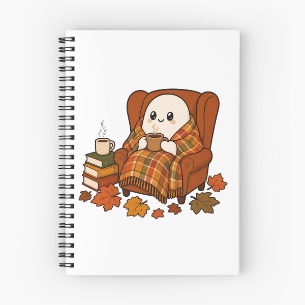 Item preview, Cozy Ghost with Coffee - Kawaii Autumn Reading Nook designed and sold by VibePrintsHub.