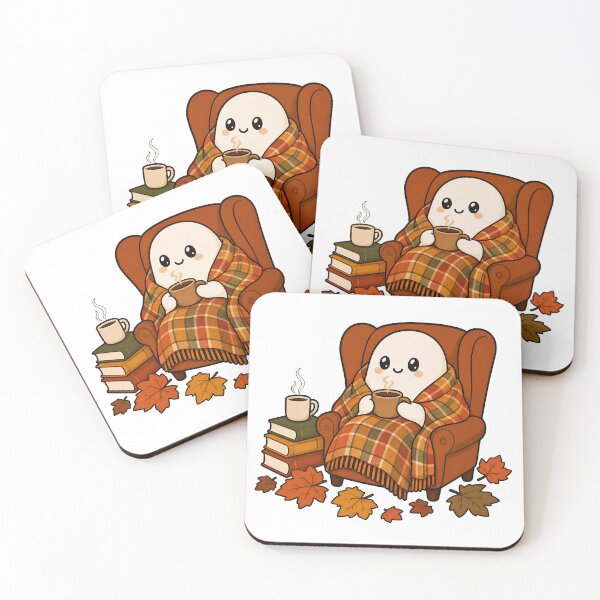 Item preview, Cozy Ghost with Coffee - Kawaii Autumn Reading Nook designed and sold by VibePrintsHub.