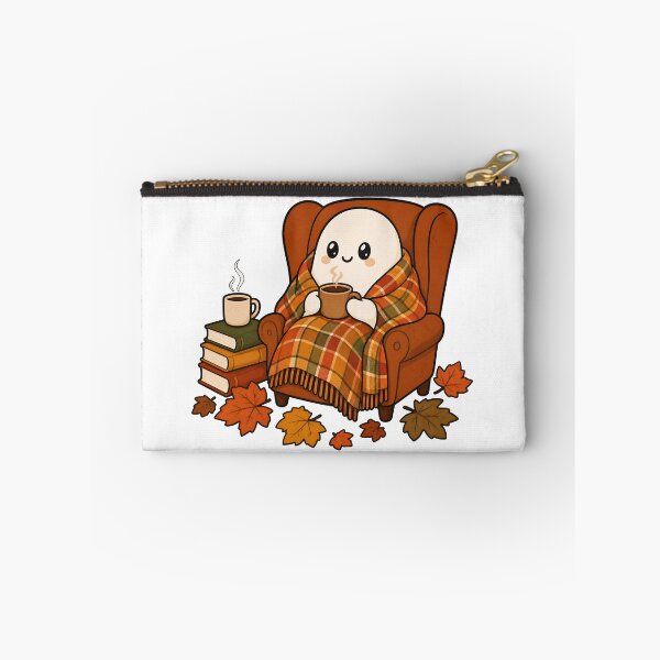 Item preview, Cozy Ghost with Coffee - Kawaii Autumn Reading Nook designed and sold by VibePrintsHub.