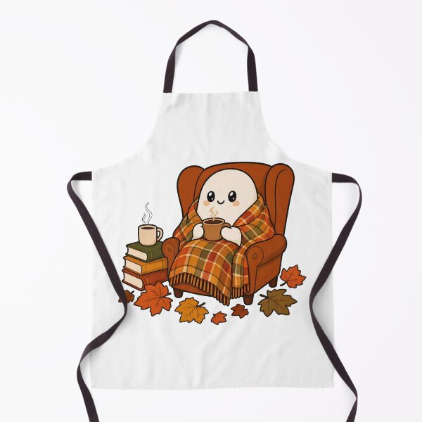 Item preview, Cozy Ghost with Coffee - Kawaii Autumn Reading Nook designed and sold by VibePrintsHub.