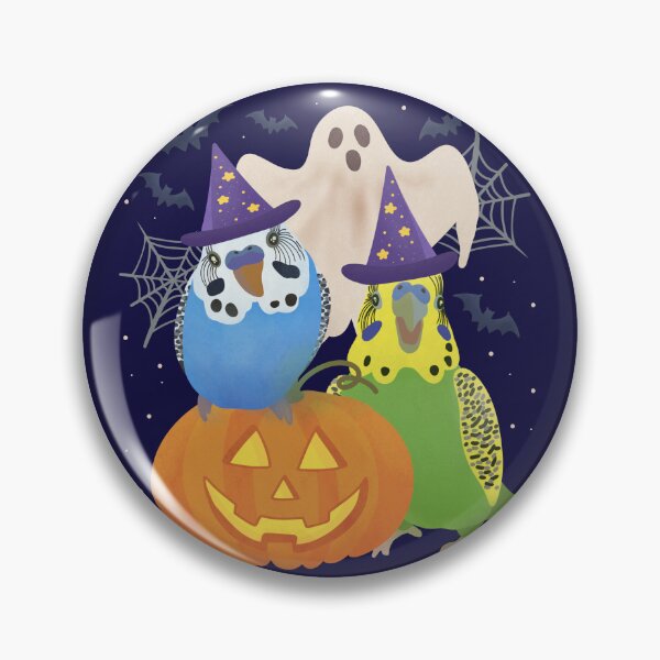 Item preview, Illustration of a blue budgie and green budgie with halloween decor designed and sold by FandomizedRose.