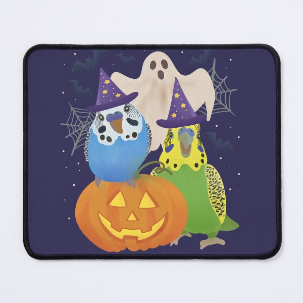 Item preview, Illustration of a blue budgie and green budgie with halloween decor designed and sold by FandomizedRose.