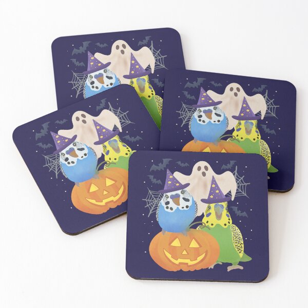 Item preview, Illustration of a blue budgie and green budgie with halloween decor designed and sold by FandomizedRose.