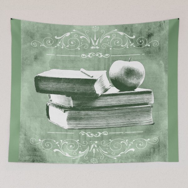 Item preview, Green Antique Books Stacked With Apple and Chalk designed and sold by Ghoul Enterprises.
