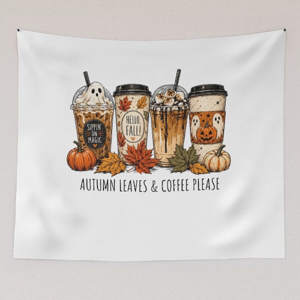 Item preview, Cozy Fall Coffee Drinks Ghosts Autumn Iced Latte Hello Fall Halloween designed and sold by Evercrest Life.