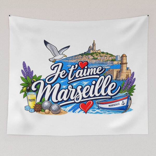 Aperçu de l'œuvre Je t’aime Marseille – Vêtements et accessoires femmes Marseille créée et vendue par POP FACTORY.