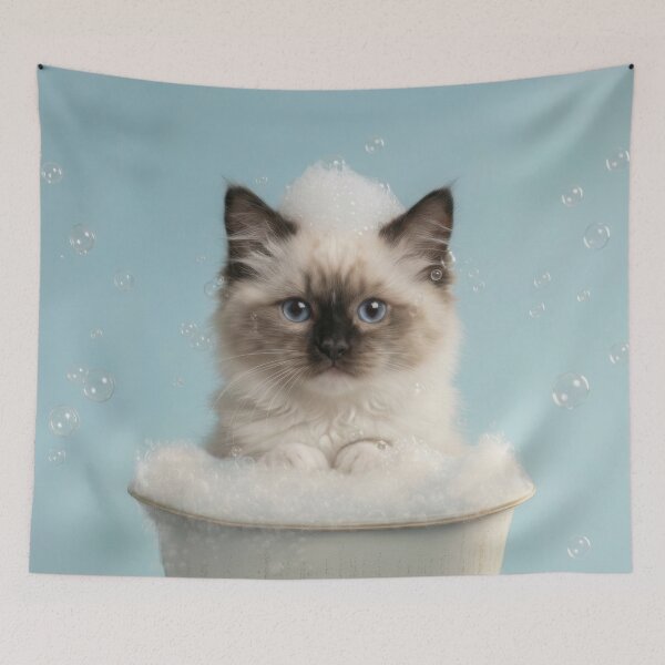 Item preview, Baby Ragdoll Cat Bubble Bath Cute Nursery Bathroom Art designed and sold by LazyOwlStore.