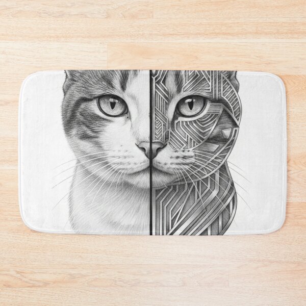 Item preview, Black and White Geometric Cat Portrait designed and sold by DukeNiko.