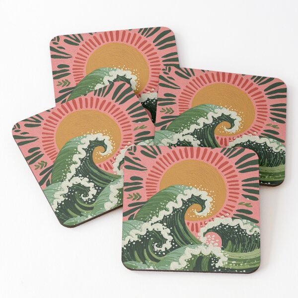 Item preview, Retro Sun and Great Wave Folk Art designed and sold by DesignByUmza.