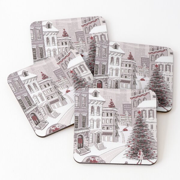 Item preview, Snowy Christmas City Street | Festive Urban Winter Illustration designed and sold by Elite Wall Art.
