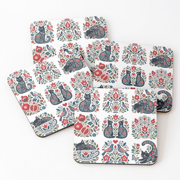 Item preview, Folk Art Black Cat Bird Collection designed and sold by Gold Turtle  Lina.