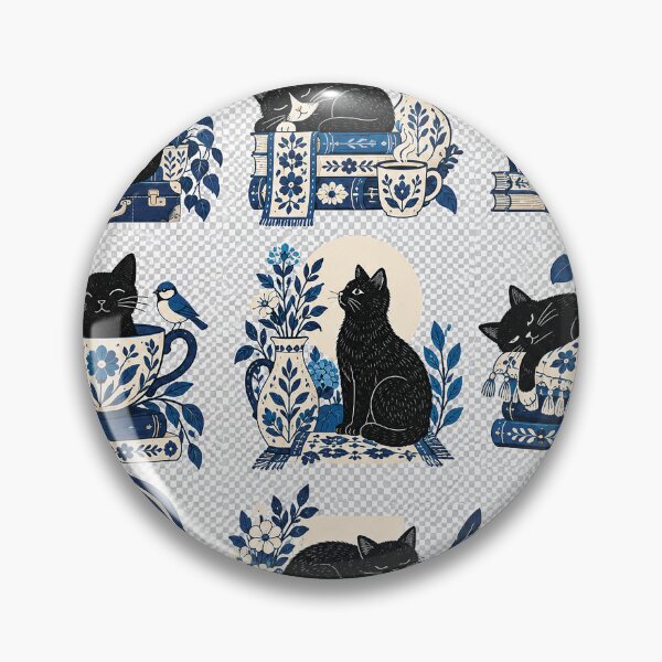 Item preview, Cozy Black Cat Blue Illustration Set - Cat Librarian With Botanical Books designed and sold by Gold Turtle  Lina.