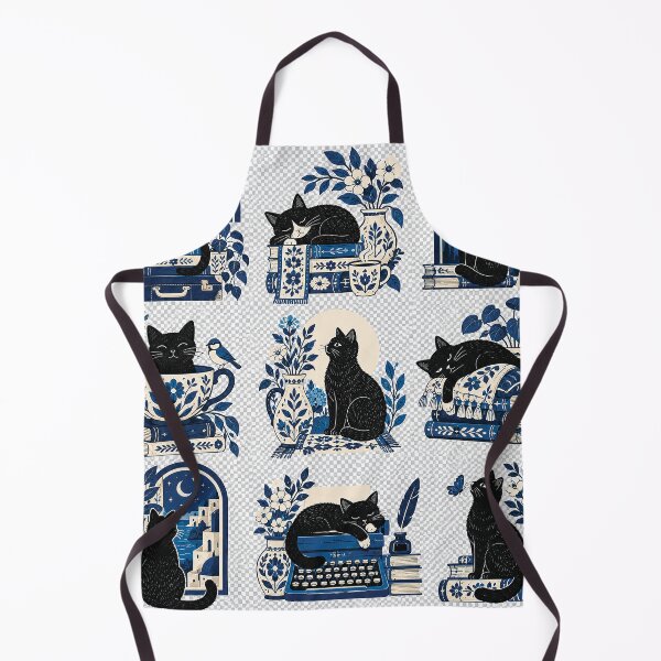 Item preview, Cozy Black Cat Blue Illustration Set - Cat Librarian With Botanical Books designed and sold by Gold Turtle  Lina.