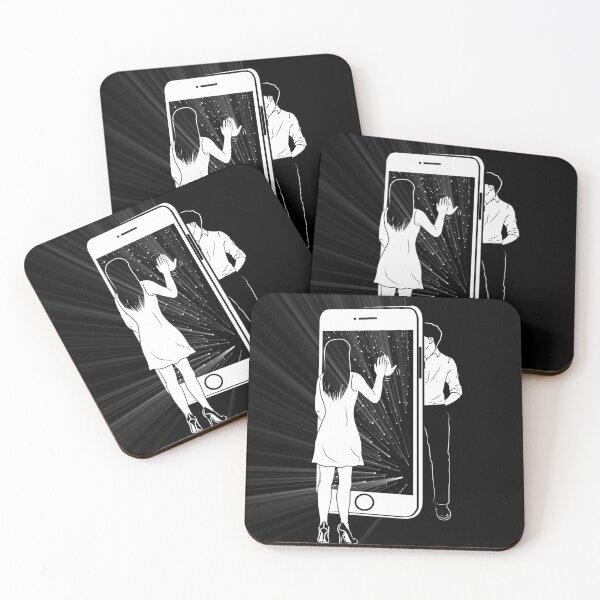 Item preview, Long Distance Love & Smartphone Illustration | Black and White Art designed and sold by Elite Wall Art.