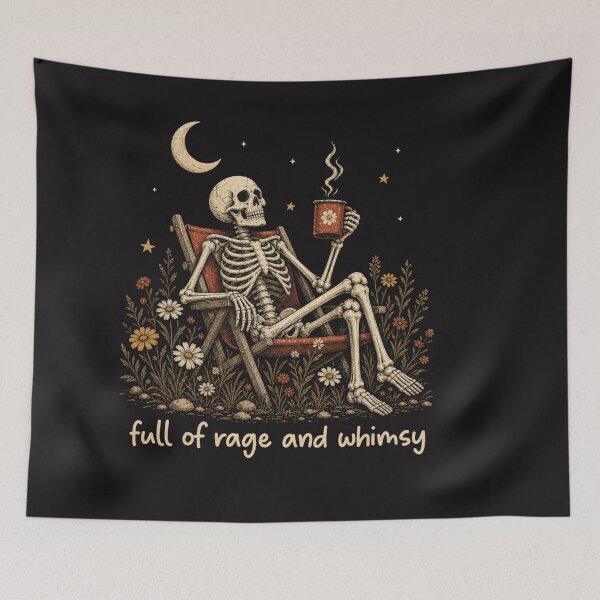 Item preview, Full of Rage and Whimsy Skeleton Coffee Vintage Gothic Tee designed and sold by Clairenity Studio.