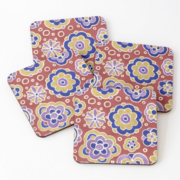 Item preview, Bold Folk Flowers on Terracotta Red designed and sold by Fani*.