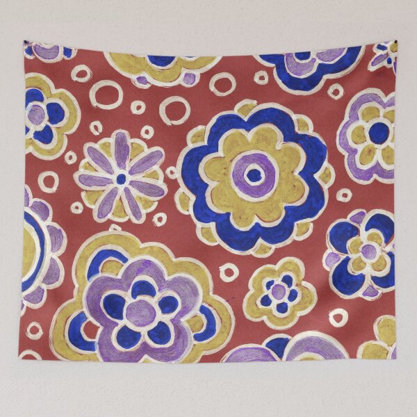 Item preview, Bold Folk Flowers on Terracotta Red designed and sold by Fani*.