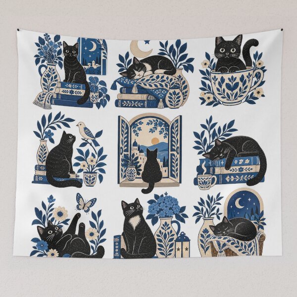 Item preview, Whimsical Black Cat Cottagecore Collection designed and sold by Gold Turtle  Lina.