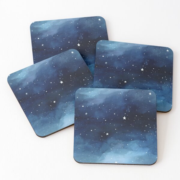 Item preview, Starry Night Sky Pattern Indigo Blue Watercolor Clouds designed and sold by Nine Lives Studio.