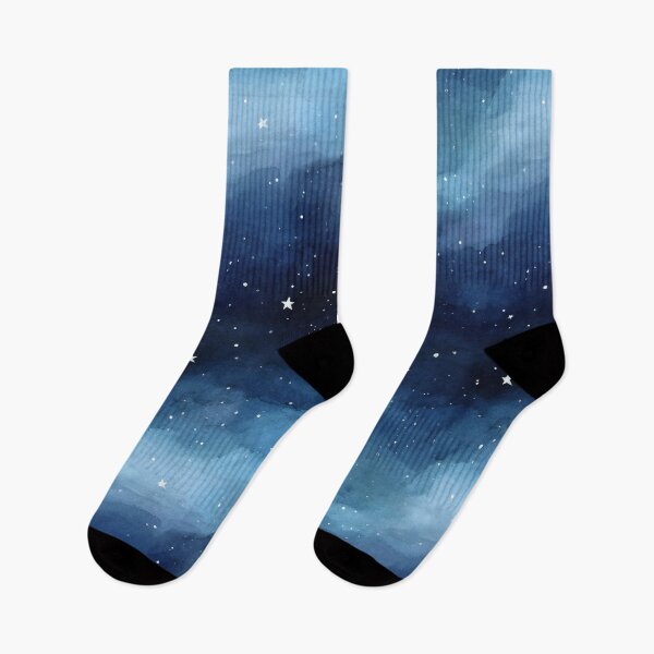 Item preview, Starry Night Sky Pattern Indigo Blue Watercolor Clouds designed and sold by Nine Lives Studio.