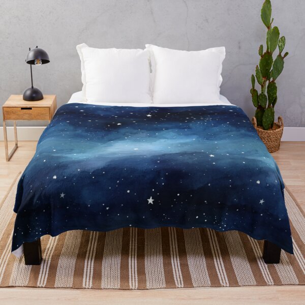 Item preview, Starry Night Sky Pattern Indigo Blue Watercolor Clouds designed and sold by Nine Lives Studio.