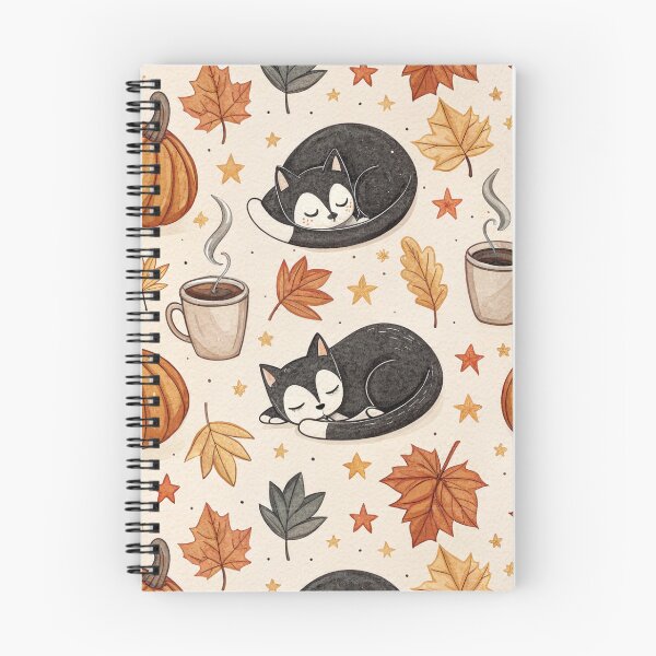 Item preview, Cozy Autumn Black Cat & Coffee Pattern | Cute Fall Pumpkins and Leaves designed and sold by NinthLantern.