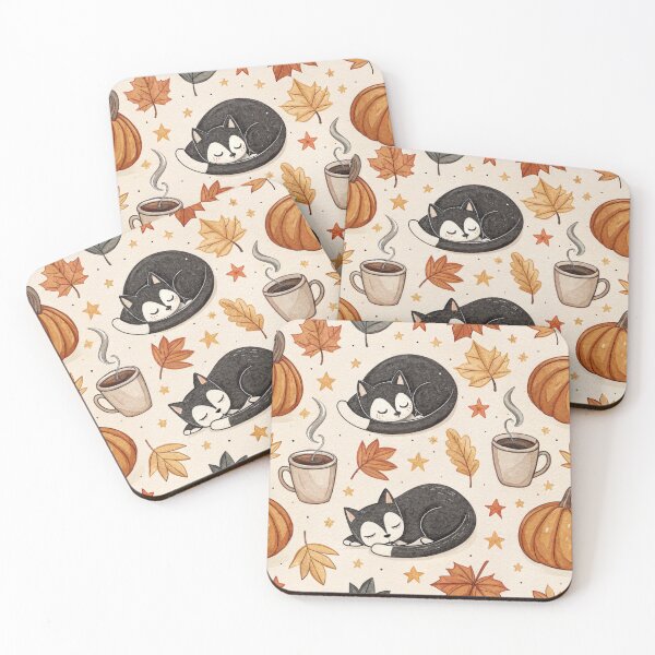 Item preview, Cozy Autumn Black Cat & Coffee Pattern | Cute Fall Pumpkins and Leaves designed and sold by NinthLantern.