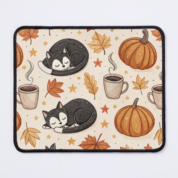Item preview, Cozy Autumn Black Cat & Coffee Pattern | Cute Fall Pumpkins and Leaves designed and sold by NinthLantern.