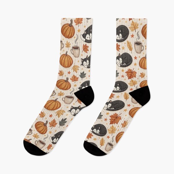 Item preview, Cozy Autumn Black Cat & Coffee Pattern | Cute Fall Pumpkins and Leaves designed and sold by NinthLantern.