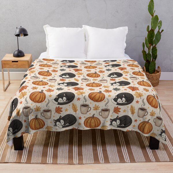 Item preview, Cozy Autumn Black Cat & Coffee Pattern | Cute Fall Pumpkins and Leaves designed and sold by NinthLantern.