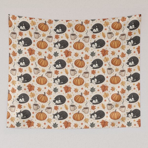 Item preview, Cozy Autumn Black Cat & Coffee Pattern | Cute Fall Pumpkins and Leaves designed and sold by NinthLantern.