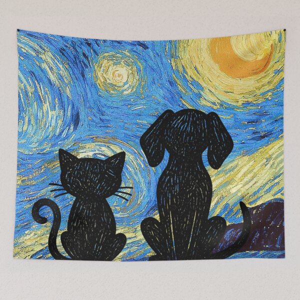 Item preview, Cat & dog Van Gogh's Starry Night designed and sold by 247DesignStudio.