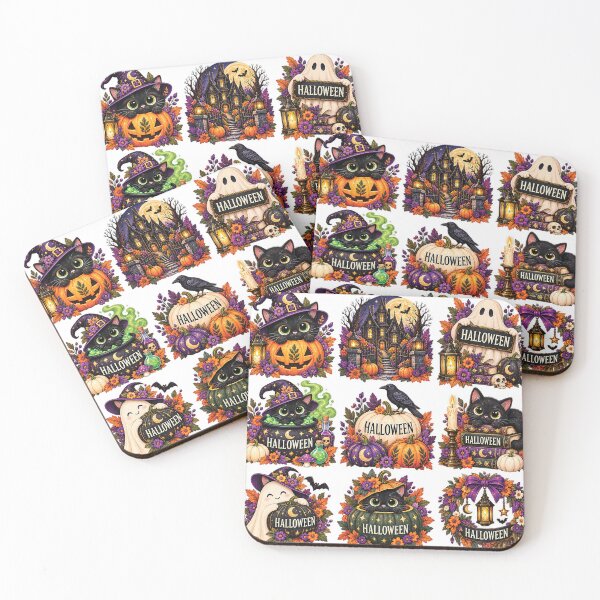 Item preview, Halloween Black Cat Folk Art Set designed and sold by Gold Turtle  Lina.