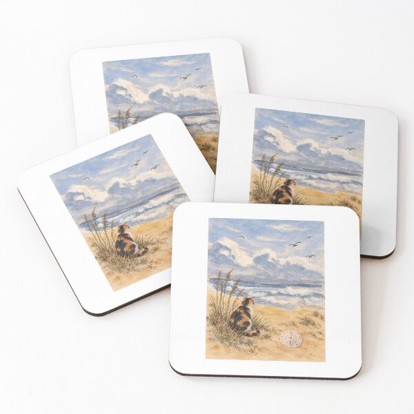 Artikelvorschau, Calico by the Sea – Coastal Watercolor Cat entworfen und verkauft von House of Vardit.