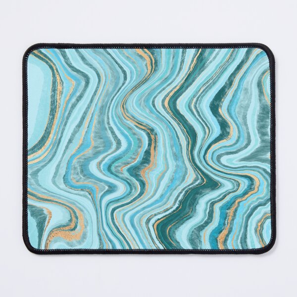 Item preview, Blue and Gold Abstract Marble Waves | Fluid Agate Stone Pattern Art designed and sold by Elite Wall Art.