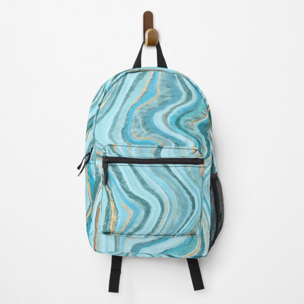 Item preview, Blue and Gold Abstract Marble Waves | Fluid Agate Stone Pattern Art designed and sold by Elite Wall Art.